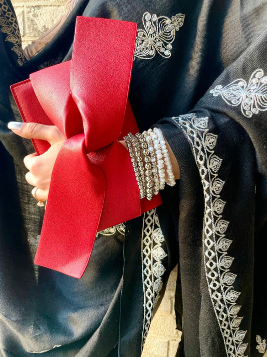 Black Shawl, Bracelet and Red Clutch Gift Set