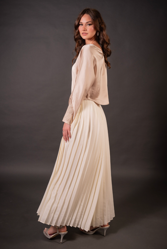 FARA - White Pleated Wide Leg Pants