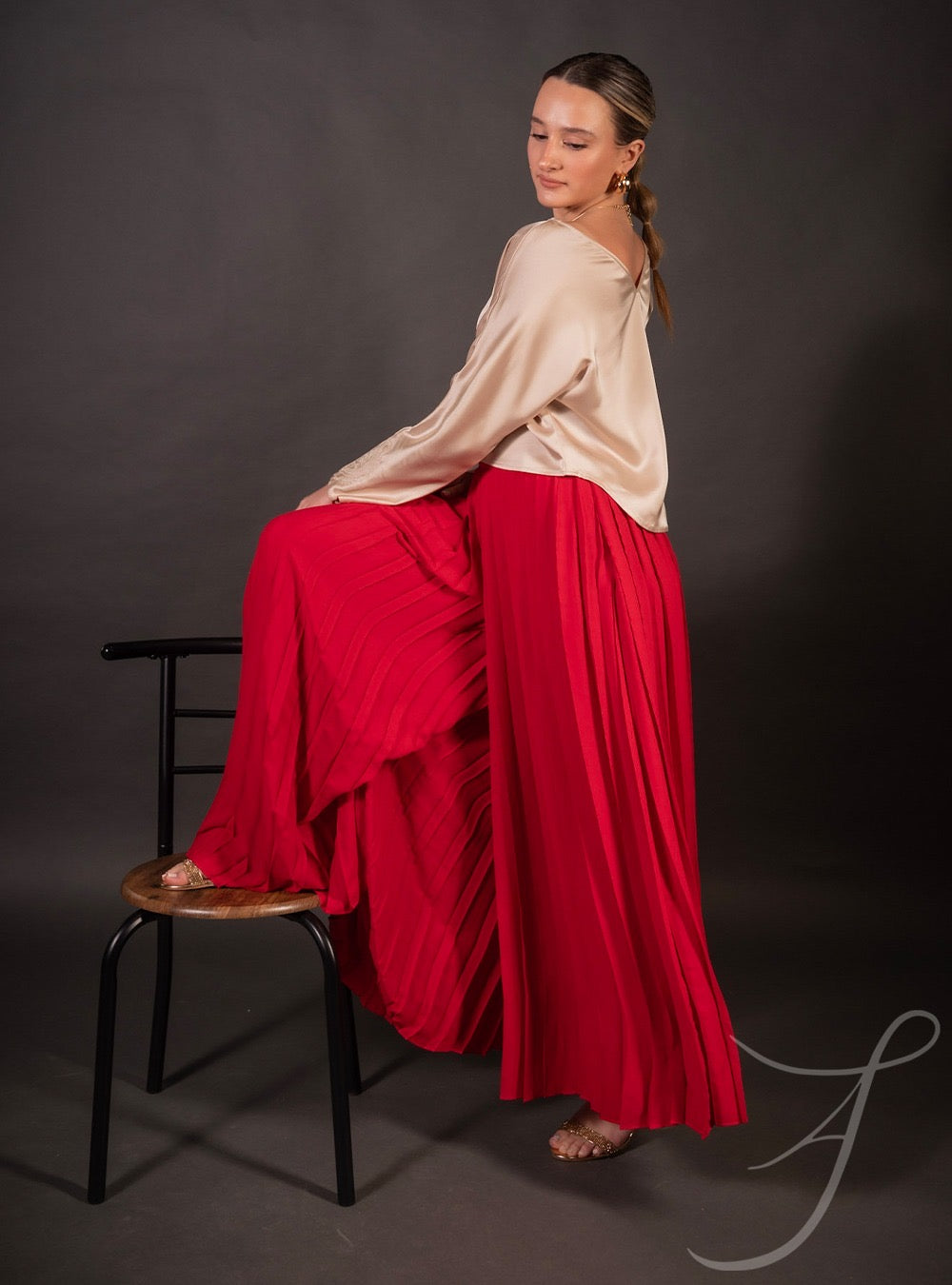 FARA - Red Pleated Wide Leg Pants