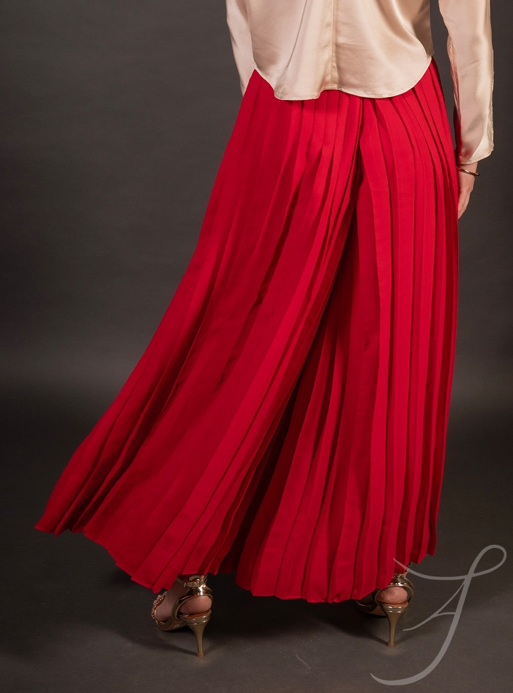 FARA - Red Pleated Wide Leg Pants