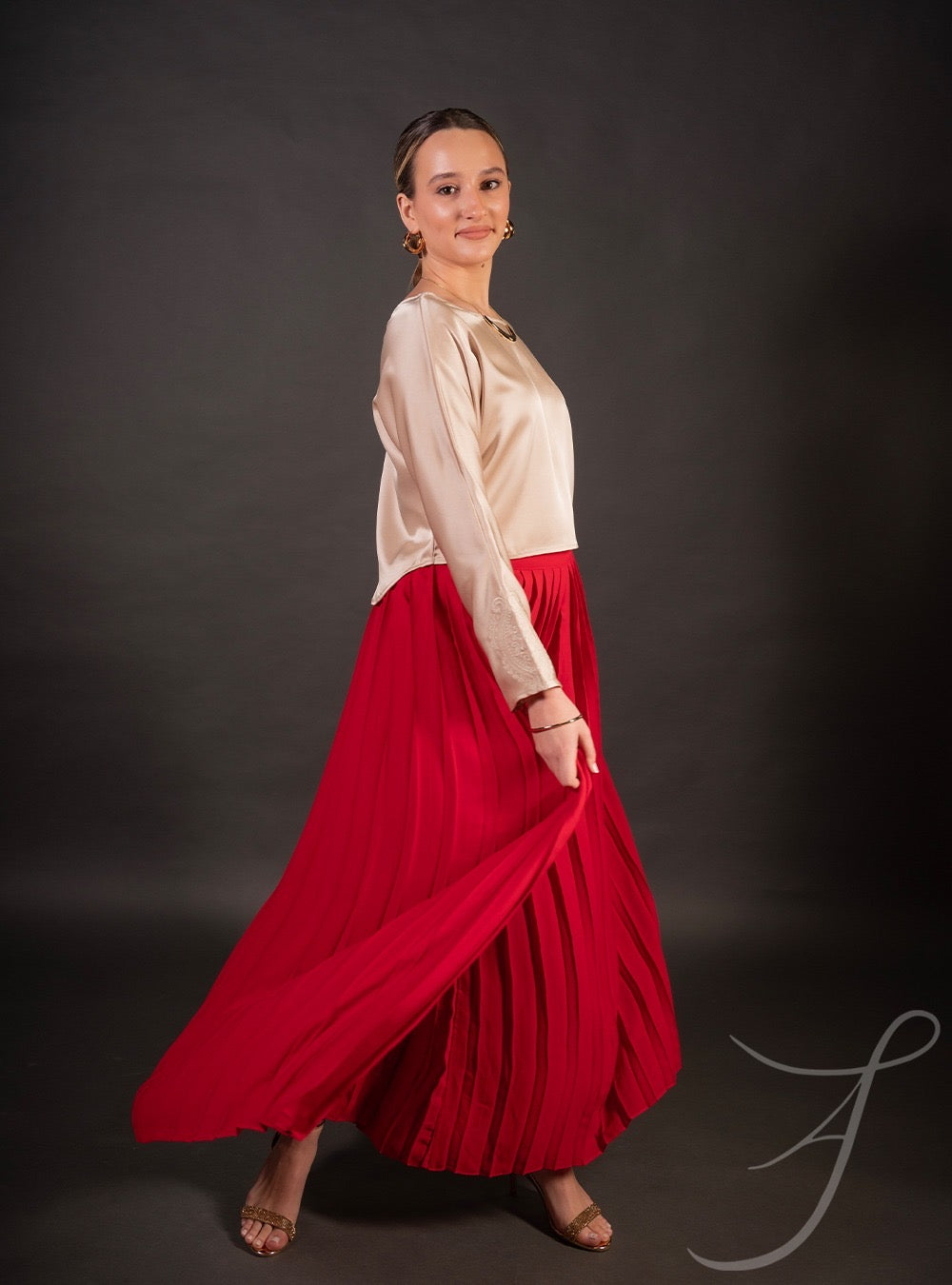 FARA - Red Pleated Wide Leg Pants