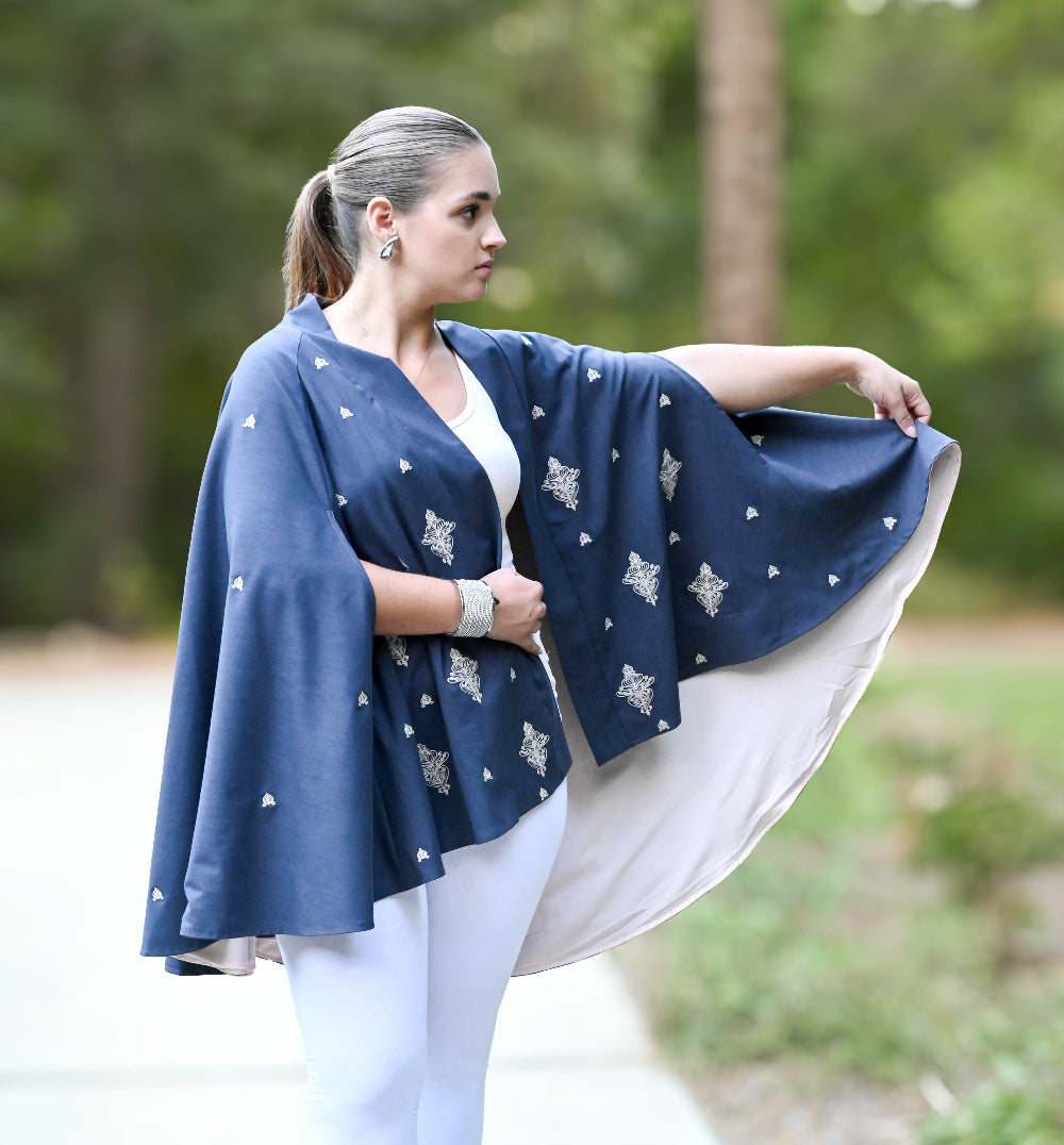 Denim Blue & Beige Cape