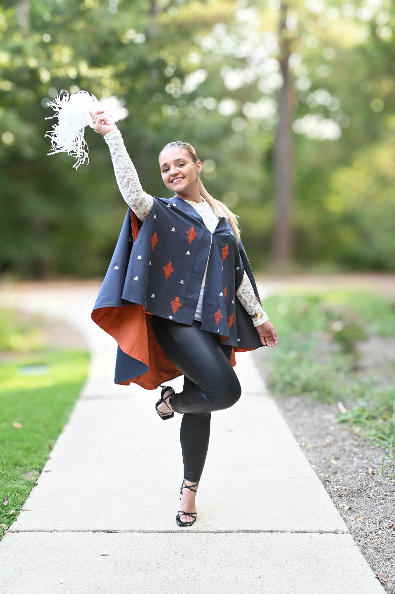 Denim Blue and Rust Cape