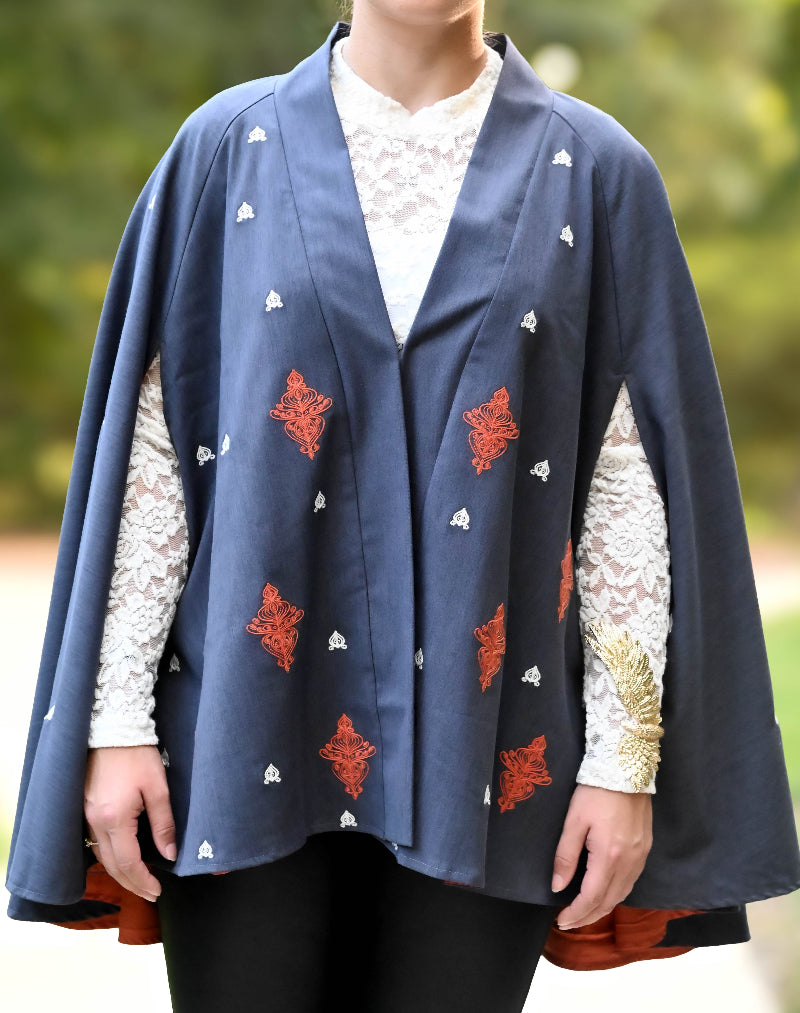 Denim Blue and Rust Cape