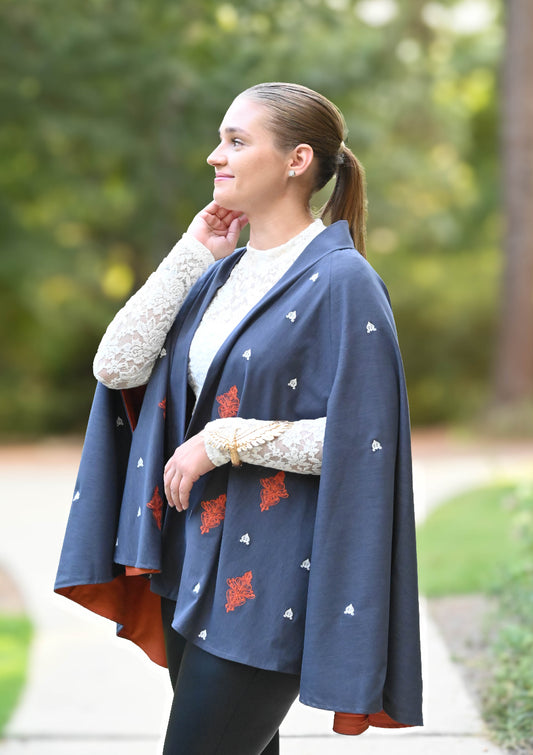 Denim Blue and Rust Cape