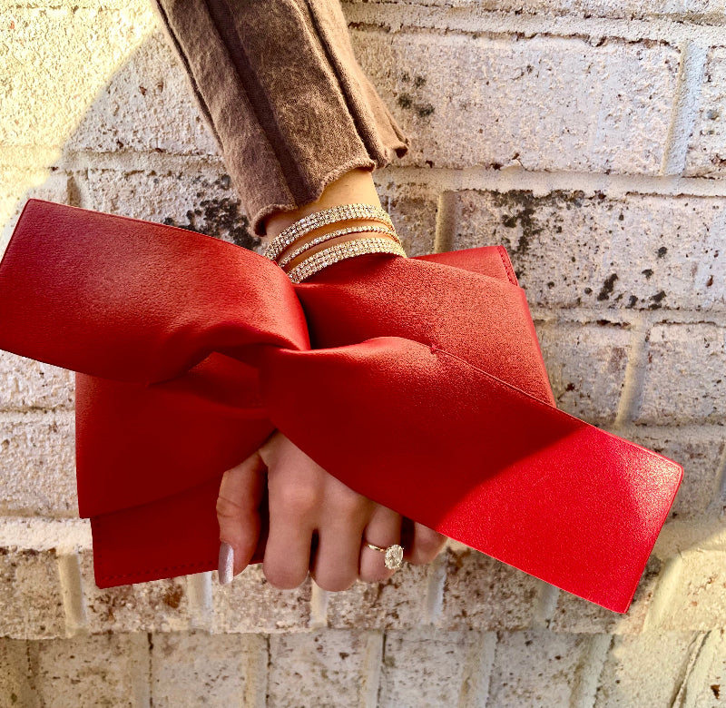 Red Clutch and Rhinestone Bracelet Gift Set