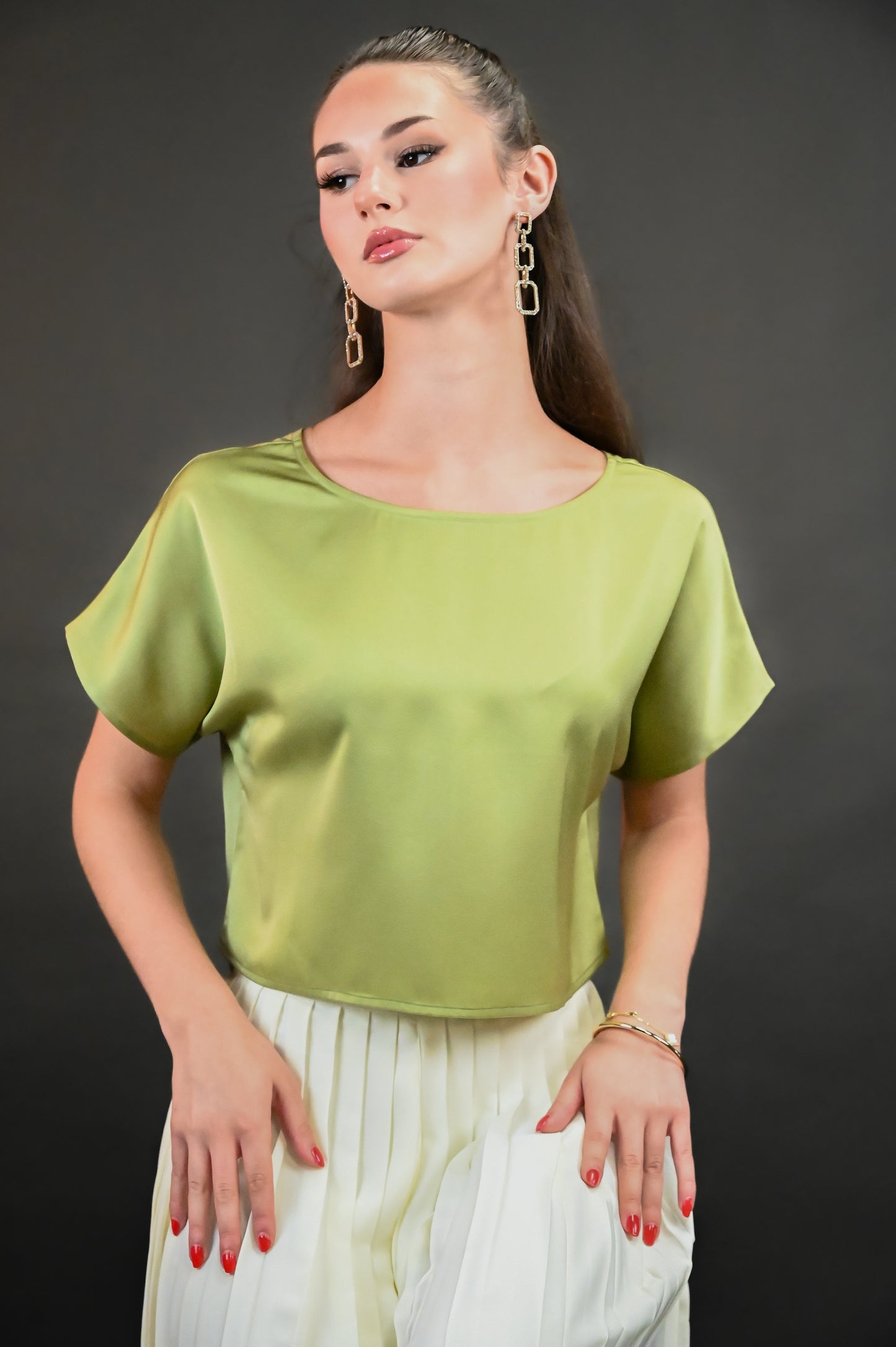 RAYA - Olive Satin Crop Top