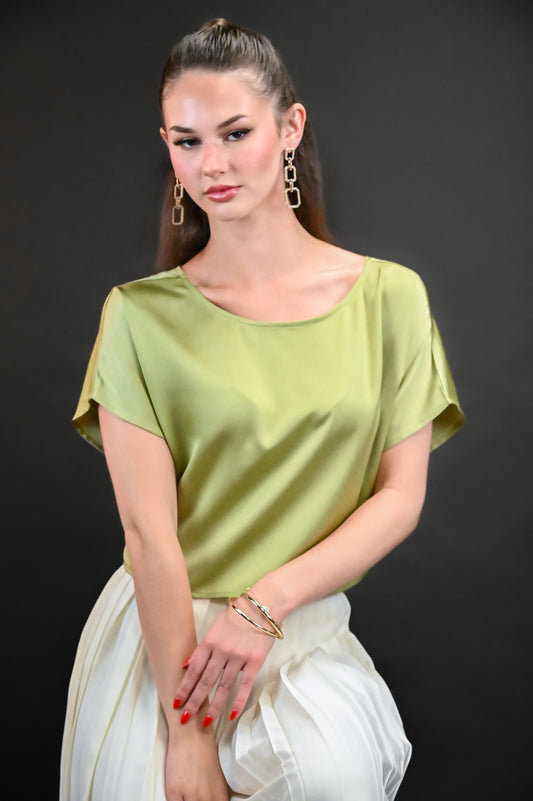 RAYA - Olive Satin Crop Top