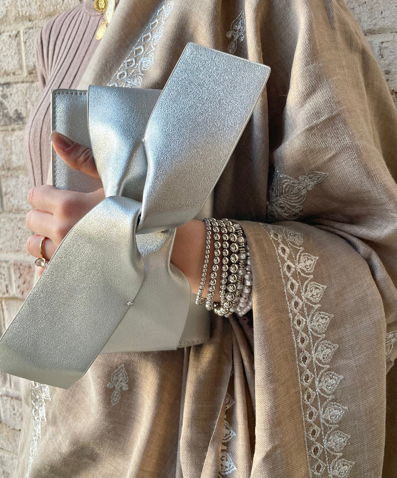 Gray Shawl, Bracelet and Silver Clutch Gift Set