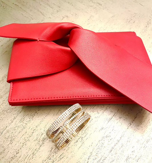 Red Clutch and Rhinestone Bracelet Gift Set