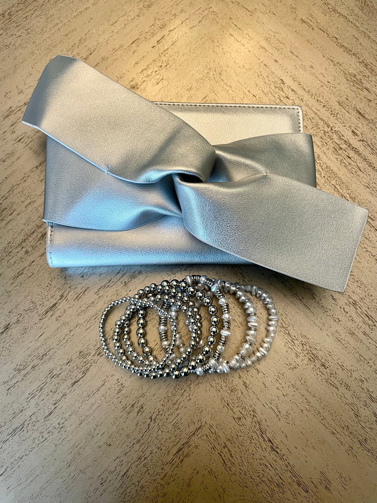 Silver Clutch and Bracelet Gift Set