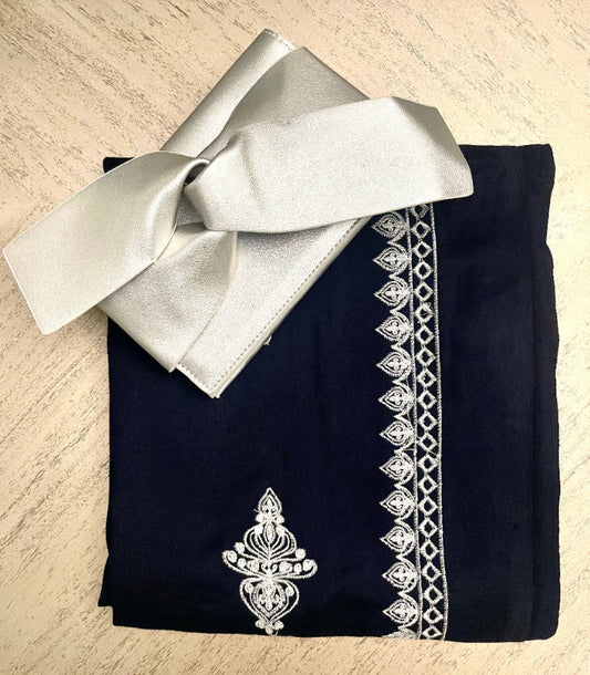 Navy Shawl and Silver Clutch Gift Set