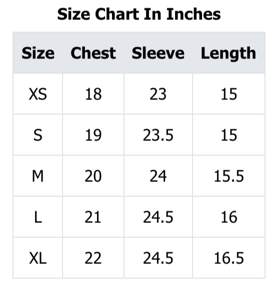 Neha Size Chart