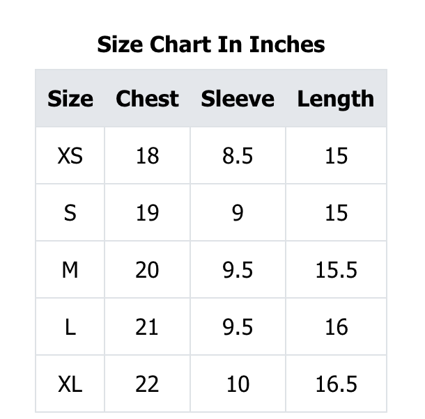 Raya Size Chart