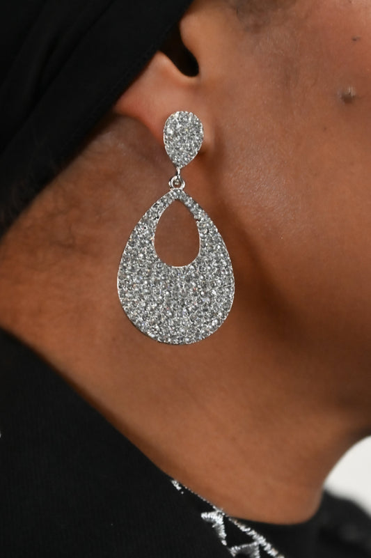 Silver Rhinestone Pendant Earrings