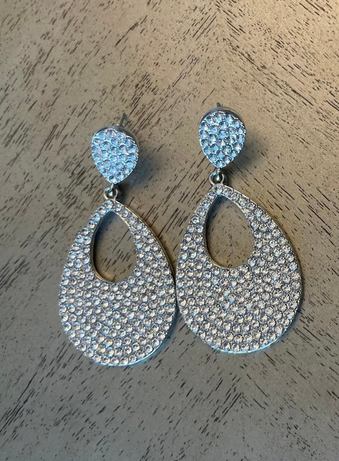 Silver Rhinestone Pendant Earrings